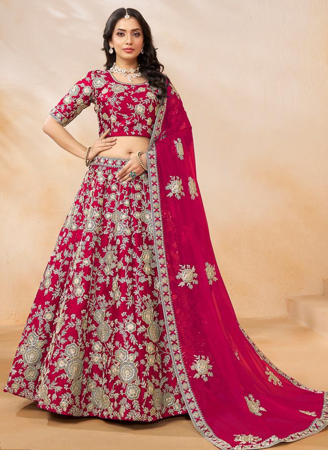 Buy Art Silk Morpeach Wedding Wear Thread Work Lehenga Choli Online From Wholesale Salwar